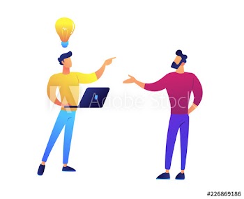 Two programmers brainstorm and having idea vector illustration