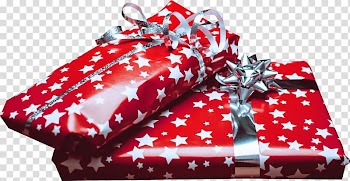Two red-and-white star gift boxes, Christmas Gifts Red and Stars transparent background PNG clipart