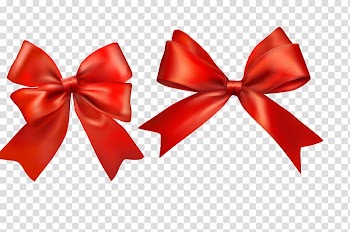 Two red ribbons, Paper Ribbon Gift wrapping Bow and arrow, Festive red bow transparent background PNG clipart