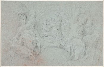 Two seated female figures around a medallion | Free Photo - rawpixel