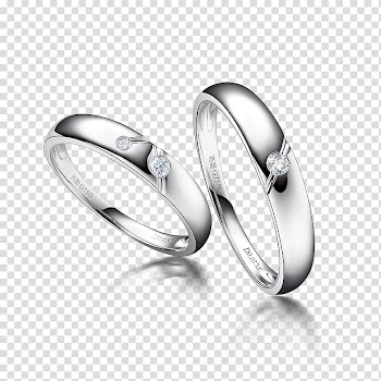Two silver-colored diamond beaded rings, Wedding ring Gemological Institute of America Platinum, Ring transparent background PNG clipart