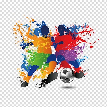 Two soccer player , Football player Futsal Illustration, Crazy color coated Football transparent background PNG clipart