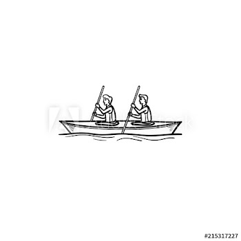 Two sportsmen rowing in canoe hand drawn outline doodle icon