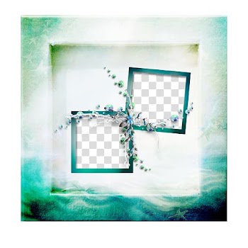 Two square green frames with flower overlay illustration, Blue frame , Blue frame flower decoration transparent background PNG clipart