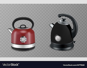 two stainless steel red and black stovetop kettle