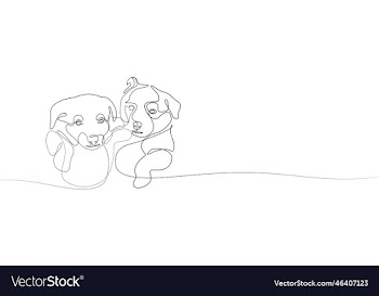 two stylized puppies drawn with one line line art