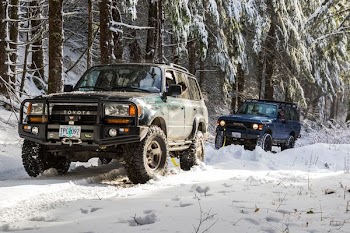 two Toyota SUV's on snowfield