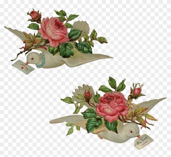 Two Valentine's Love Birds- Die Cut Scrap - Garden Roses
