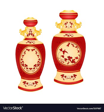 Two vases with red floral pattern vintage vector image