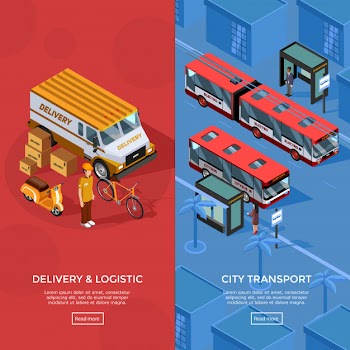 Two vertical isometric transport banners Free Vector