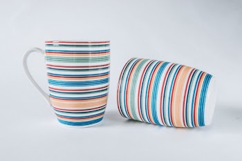 Two White-and-multicolored Ceramic Mugs