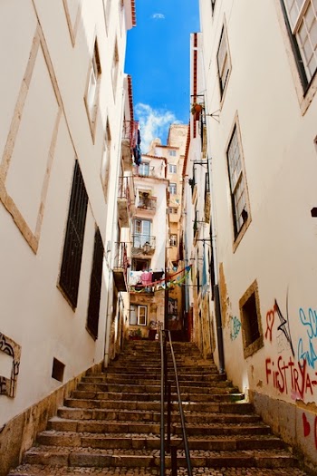 Two White Buildings and Stairs