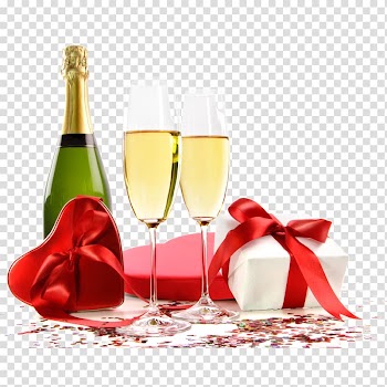 Two wine glasses with gift box illustration, Beer Champagne Wine Birthday cake Breakfast, champagne transparent background PNG clipart