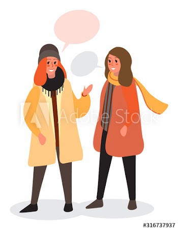 Two woman talk to each other using bubble speech