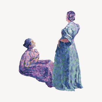 Two Women by the Shore, | Free PSD Illustration - rawpixel