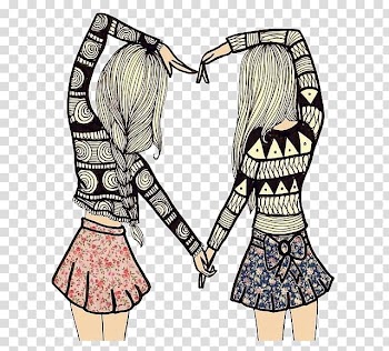 Two women making heart sign illustration, Drawing Friendship , best friends transparent background PNG clipart