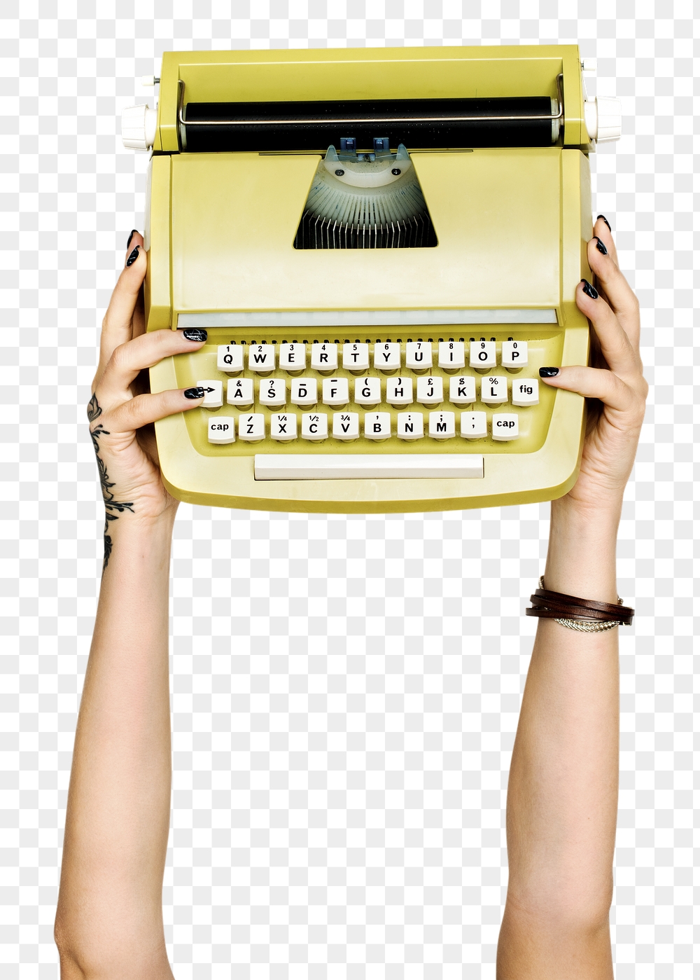 Type writer png in hand | Free PNG - rawpixel