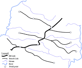Typical structure of a backbone and branch rural road network in ...