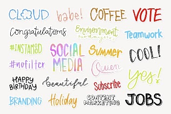 Typography sticker pack, handwritten, colorful | Free PSD - rawpixel