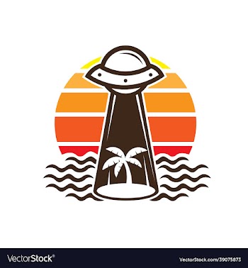 ufo beach vacation with palm tree logo design