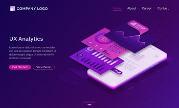 Ui ux analytics dashboard isometric landing page Free Vector