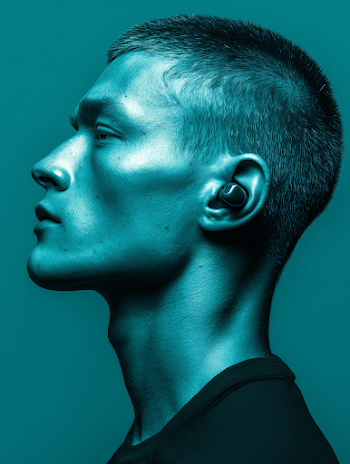 Ultrarealistic Portrait of Young Man with Wireless Earbud