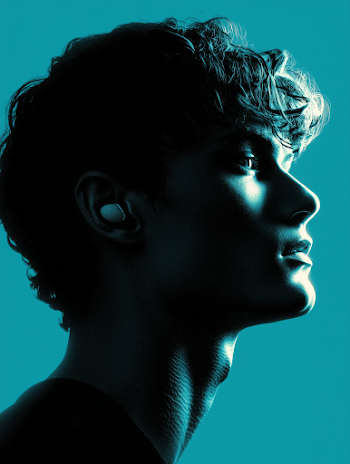 Ultrarealistic Side Profile Portrait of a Young Man with Wireless Earbud