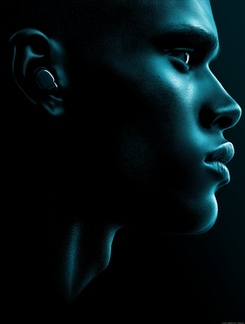 Ultrarealistic Side-Profile Portrait of a Young Man with Wireless Earbud