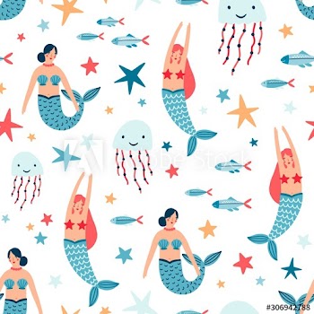 Underwater inhabitants flat vector seamless pattern