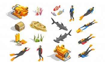 Underwater swimming elements collection Free Vector
