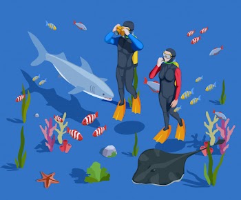 Underwater tourism background composition Free Vector