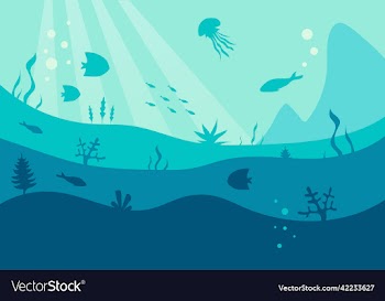 underwater world silhouette deep blue sea fishes