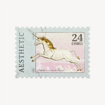 Unicorn ephemera post stamp collage | Free PSD - rawpixel