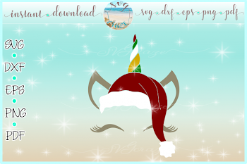 Unicorn Face Santa Hat Christmas Deer SVG DXF EPS PDF PNG