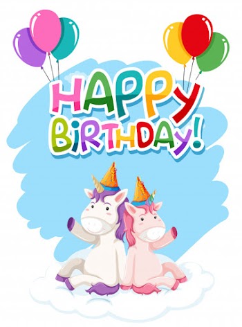 Unicorn on birthday template Free Vector