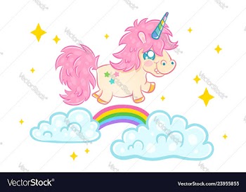  					Unicorn on clouds with rainbow vector image														