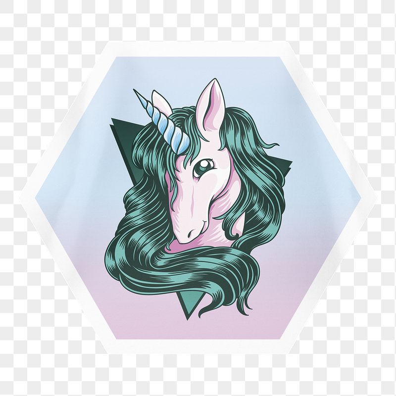 Unicorn png sticker, hexagon badge | Free PNG - rawpixel