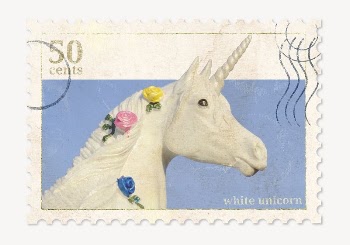 Unicorn postage stamp, collage element | Free PSD - rawpixel