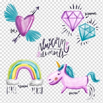 Unicorn, rainbow, and hear illustration, Unicorn Watercolor painting , painted unicorn transparent background PNG clipart