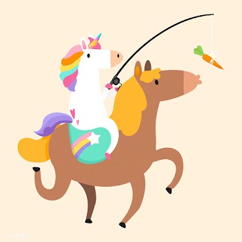 Unicorn riding a pony and holding a carrot on.. | Free stock vector - 515552