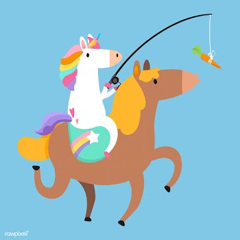 Unicorn riding a pony and holding a carrot on.. | Free stock vector - 515625