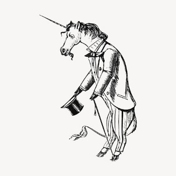 Unicorn wearing suit clipart, vintage | Free Vector - rawpixel