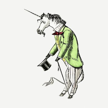 Unicorn wearing suit sticker, vintage | Free PSD - rawpixel