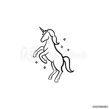 Unicorn with magic stars hand drawn outline doodle icon