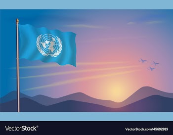 united nations flag in the morning sun