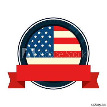 united states flag in frame circular with ribbon design