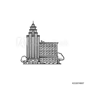 University building with trees hand drawn outline doodle icon