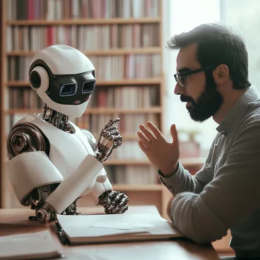 University Teacher Instructs Friendly Robot on Problem-Solving Skills University Teacher Instructs Friendly Robot on Problem-Solving Skills