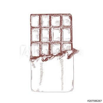 Unwrapped chocolate bar hand drawn vector illustration