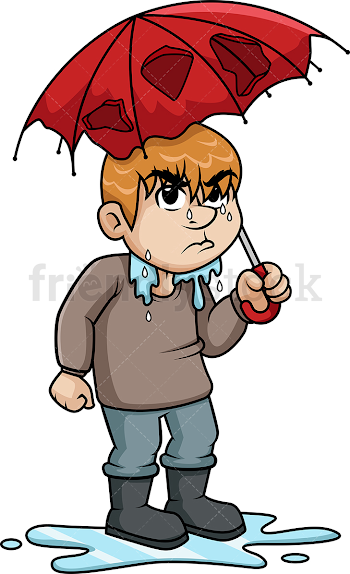 Upset Man Wet From Rain Cartoon Clipart Vector - FriendlyStock
